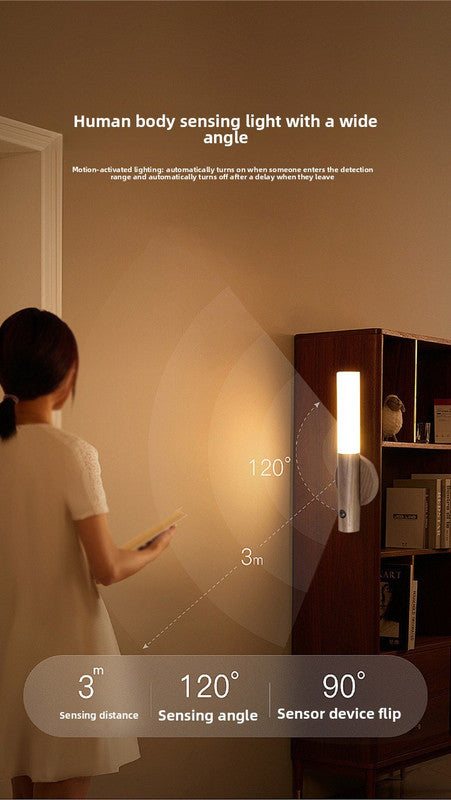 Matte Black Motion Sensor Night Light LED Rechargeable Magnetic Stick Wall Lamp Smart Wireless Batten for Hallway Staircase Modern Style Warm White - Image 4