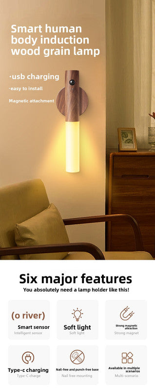White Motion Sensor Night Light LED Rechargeable Magnetic Stick Wall Lamp Smart Wireless Batten for Hallway Staircase Nursery Warm White - Image 2