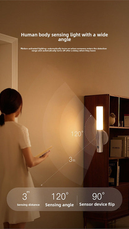 White Motion Sensor Night Light LED Rechargeable Magnetic Stick Wall Lamp Smart Wireless Batten for Hallway Staircase Nursery Warm White - Image 4