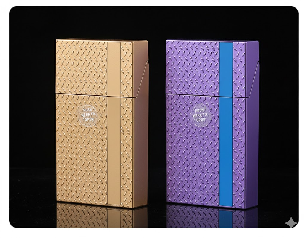 2 Pack Slim Cigarette Case Hard Shell Holder for 40 Cigarettes Durable ABS Plastic Crush Proof Box with Spring Clip Moisture Resistant Pocket Container Gold and purple - Image 7