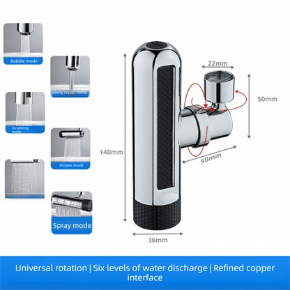Universal Kitchen Tap Extender 6 Spray Modes with Waterfall Effect 360 Degree Swivel Faucet Aerator Head Anti-Splash Nozzle Attachment Brass Interface for Sink Washing Up - Image 5