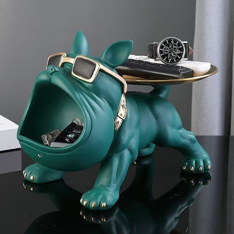 Cool French Bulldog Statue Storage Tray Grey Resin Dog Figurine Key Bowl and Candy Organiser with Open Mouth Design for Entryway Table Home Decor - Image 3