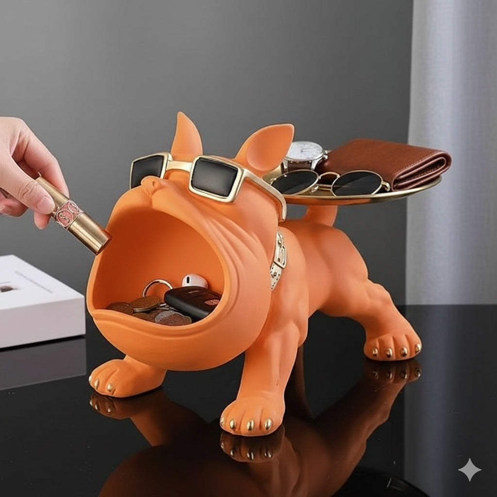 Cool French Bulldog Statue Storage Tray Dark Green Resin Dog Figurine Key Bowl and Candy Organiser with Open Mouth Design for Entryway Table Home Decor - Image 4
