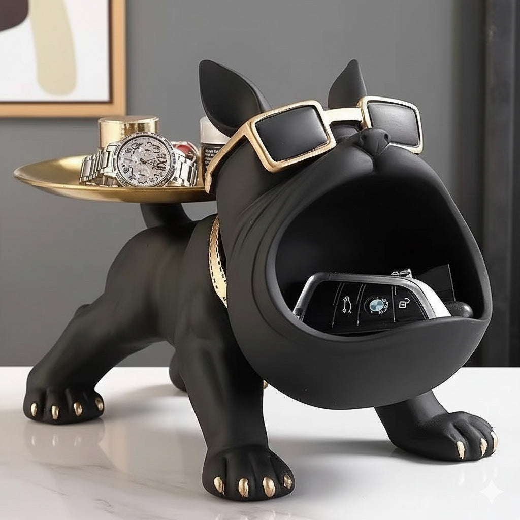 Cool French Bulldog Statue Storage Tray Orange Resin Dog Figurine Key Bowl and Candy Organiser with Open Mouth Design for Entryway Table Home Decor - Image 2