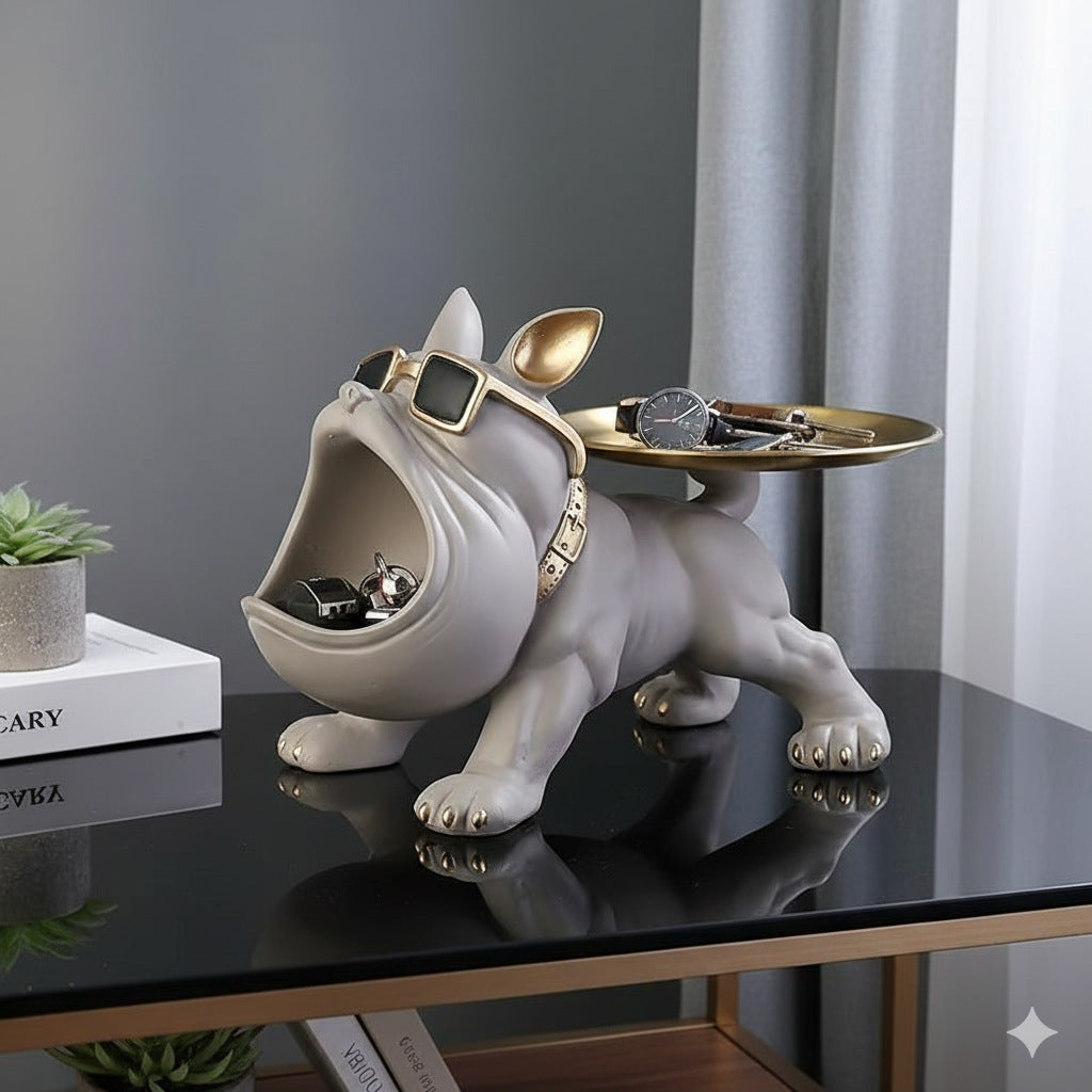 Cool French Bulldog Statue Storage Tray Orange Resin Dog Figurine Key Bowl and Candy Organiser with Open Mouth Design for Entryway Table Home Decor - Image 3