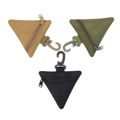 3 PCS Tactical Triangle Coin Purse Pouch Mini EDC Wallet with Carabiner Hook Heavy Duty Canvas Key Holder Case for Outdoor Camping Hiking Travel Black Khaki Green