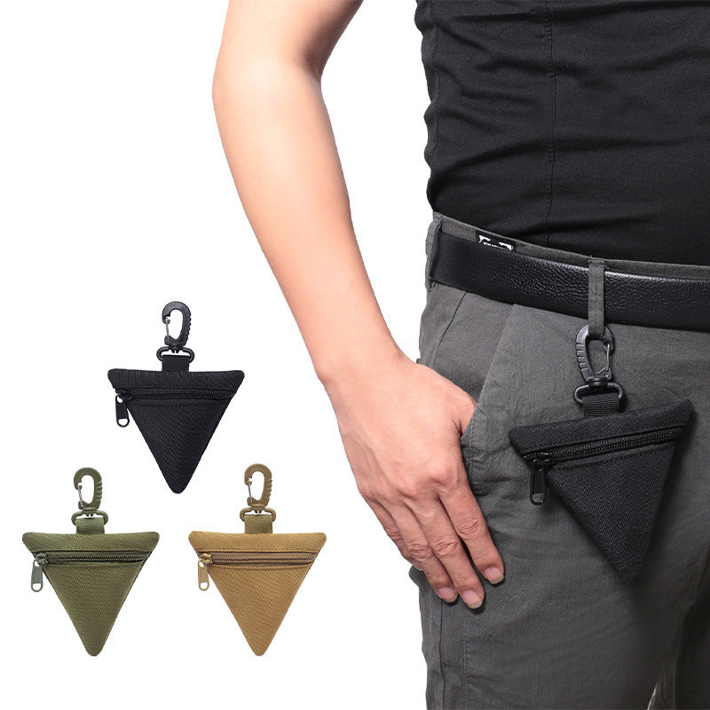 3 PCS Tactical Triangle Coin Purse Pouch Mini EDC Wallet with Carabiner Hook Heavy Duty Canvas Key Holder Case for Outdoor Camping Hiking Travel Black Khaki Green - Image 2