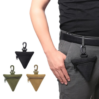 3 PCS Tactical Triangle Coin Purse Pouch Mini EDC Wallet with Carabiner Hook Heavy Duty Canvas Key Holder Case for Outdoor Camping Hiking Travel Black Khaki Green - Image 2
