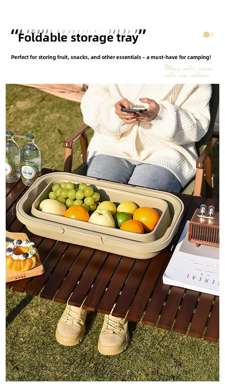Collapsible Picnic Basket with Mini Table Lid Portable Folding Storage Crate with Cup Holders and Phone Stand Multi-Functional Outdoor Camping Sink Basin Khaki - Image 6