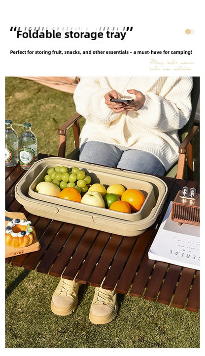 Collapsible Picnic Basket with Mini Table Lid Portable Folding Storage Crate with Cup Holders and Phone Stand Multi-Functional Outdoor Camping Sink Basin Grey - Image 6