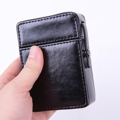PU Leather Cigarette Case with Lighter Holder Hard Shell Storage Pouch Belt Loop Waist Bag for Standard Packs Black Gift for Men - Image 2