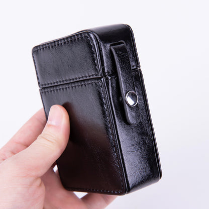 PU Leather Cigarette Case with Lighter Holder Hard Shell Storage Pouch Belt Loop Waist Bag for Standard Packs Black Gift for Men - Image 3