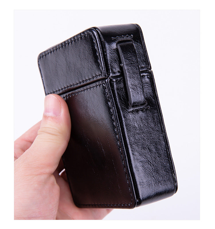 PU Leather Cigarette Case with Lighter Holder Hard Shell Storage Pouch Belt Loop Waist Bag for Standard Packs Black Gift for Men - Image 4