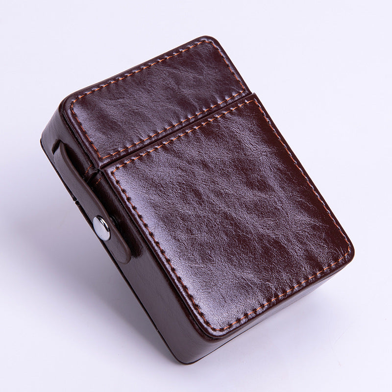 PU Leather Cigarette Case with Lighter Holder Hard Shell Storage Pouch Belt Loop Waist Bag for Standard Packs Deep Coffee Gift for Men