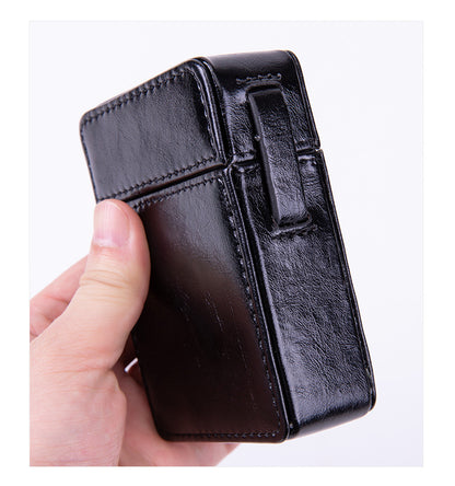 PU Leather Cigarette Case with Lighter Holder Hard Shell Storage Pouch Belt Loop Waist Bag for Standard Packs Deep Coffee Gift for Men - Image 4