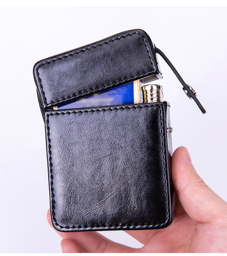PU Leather Cigarette Case with Lighter Holder Hard Shell Storage Pouch Belt Loop Waist Bag for Standard Packs Brown Gift for Men - Image 6