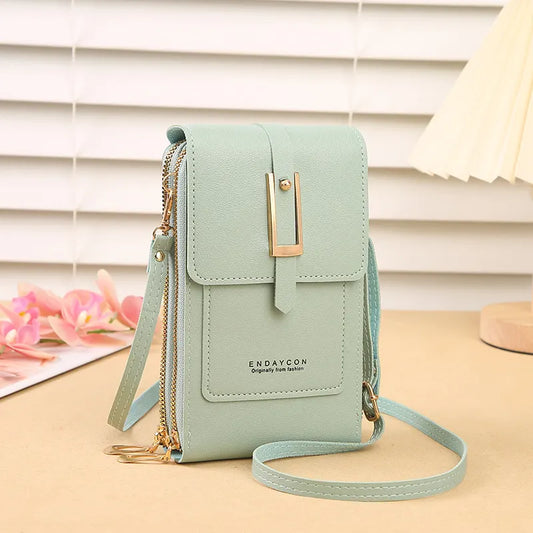 Women's Crossbody Phone Bag with Clear Touch Screen Window PU Leather Wallet Purse Multi-Pocket Shoulder Handbag Adjustable Strap Card Holder Reseda
