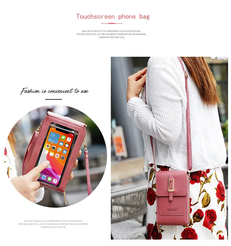 Women's Crossbody Phone Bag with Clear Touch Screen Window PU Leather Wallet Purse Multi-Pocket Shoulder Handbag Adjustable Strap Card Holder Pale pink - Image 5
