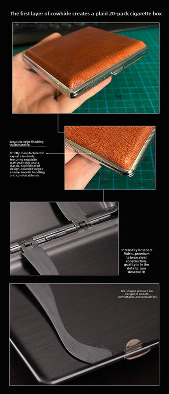 Genuine Leather Cigarette Case Holder 20 Stick Capacity Retro Vintage Style Stainless Steel Frame Pocket Box Mens Gift Dark Green - Image 6