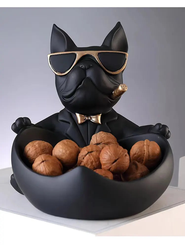French Bulldog Pushing Wheelbarrow Storage Figurine Resin Statue Key Bowl Candy Dish Entryway Organiser Home Decor Gift Black - Image 3