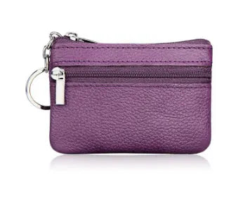 Small Coin Purse Key Ring Wallet Mini Change Pouch Dual Zipper Pocket PU Leather Portable Storage Bag Purple