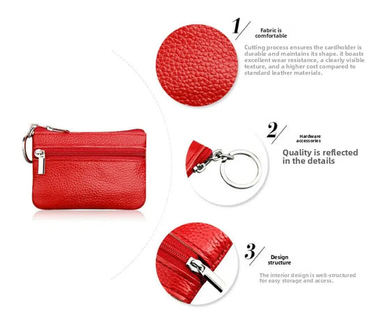 Small Coin Purse Key Ring Wallet Mini Change Pouch Dual Zipper Pocket PU Leather Portable Storage Bag Green - Image 2
