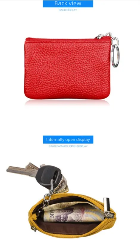 Small Coin Purse Key Ring Wallet Mini Change Pouch Dual Zipper Pocket PU Leather Portable Storage Bag Orange - Image 3