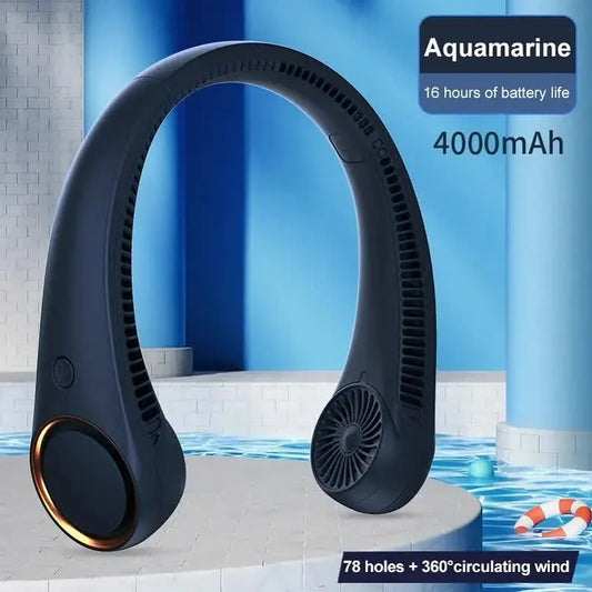 Portable Neck Fan 4000mAh Rechargeable Bladeless Personal Fan 3 Speeds Quiet Hands Free Cooling Device with 360 Airflow USB Type-C for Travel Outdoor White - Image 4