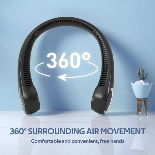 Portable Neck Fan 4000mAh Rechargeable Bladeless Personal Fan 3 Speeds Quiet Hands Free Cooling Device with 360 Airflow USB Type-C for Travel Outdoor Black