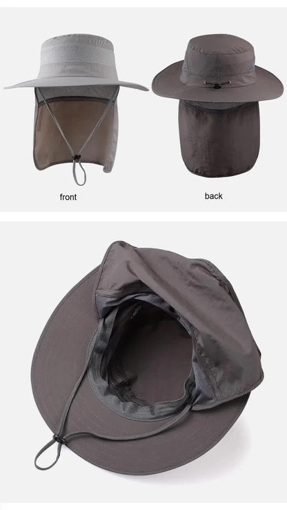 Wide Brim Sun Hat with Neck Flap UPF 50+ Protection Quick Dry Safari Cap Mesh Breathable for Fishing Gardening Hiking Outdoor Black - Image 2