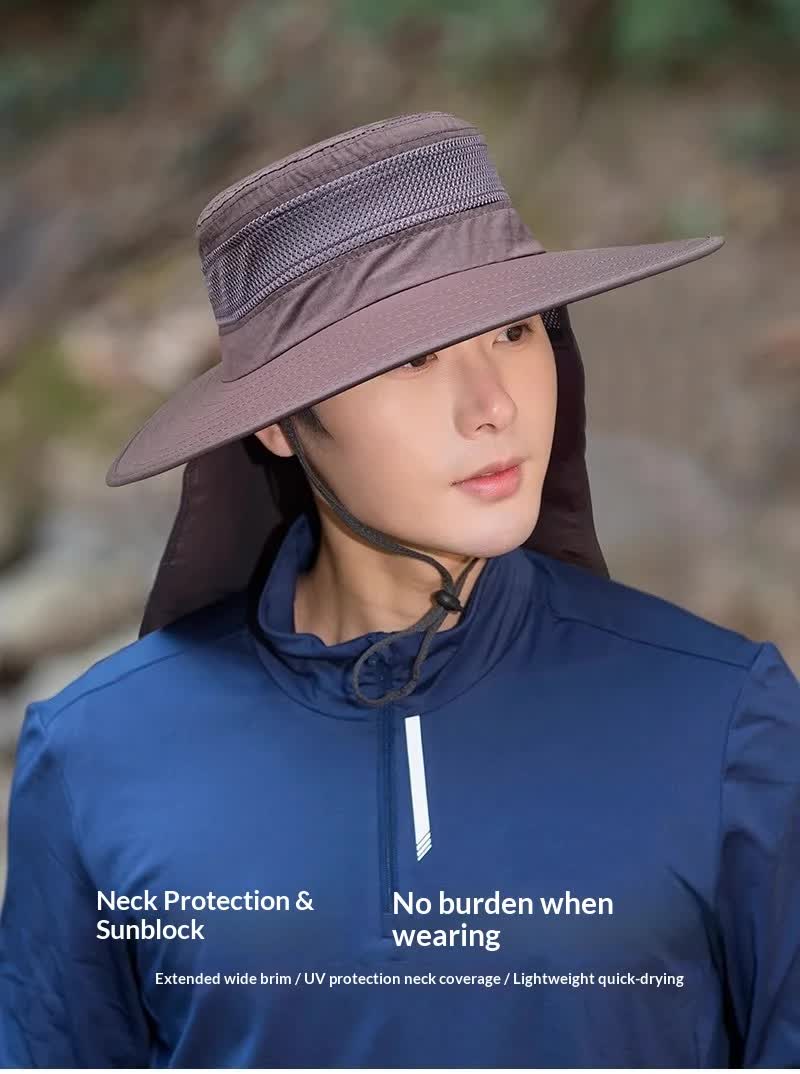 Wide Brim Sun Hat with Neck Flap UPF 50+ Protection Quick Dry Safari Cap Mesh Breathable for Fishing Gardening Hiking Outdoor Black - Image 5