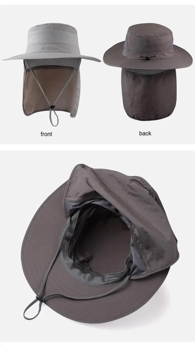 Wide Brim Sun Hat with Neck Flap UPF 50+ Protection Quick Dry Safari Cap Mesh Breathable for Fishing Gardening Hiking Outdoor Navy Blue - Image 2