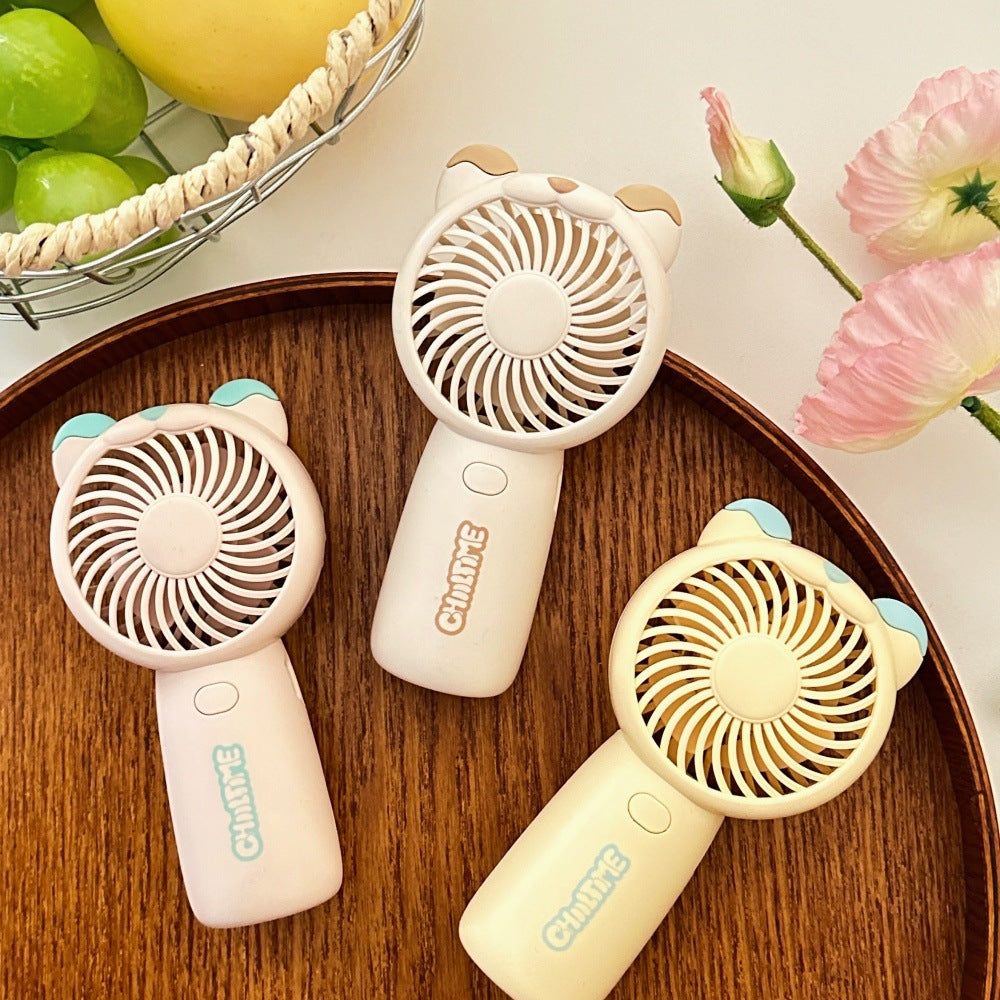 Mini Handheld Fan Rechargeable Portable Personal Cooling Device Cute Bear Design 3 Speed Adjustable with Stand Lanyard for Travel Kids Office Beige - Image 2