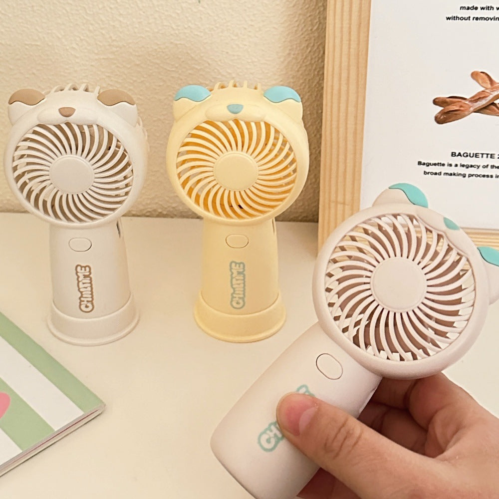 Mini Handheld Fan Rechargeable Portable Personal Cooling Device Cute Bear Design 3 Speed Adjustable with Stand Lanyard for Travel Kids Office Beige - Image 3
