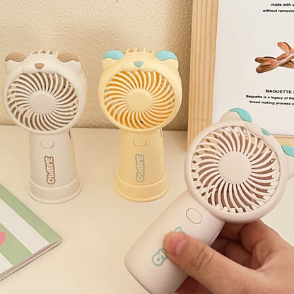 Mini Handheld Fan Rechargeable Portable Personal Cooling Device Cute Bear Design 3 Speed Adjustable with Stand Lanyard for Travel Kids Office Beige - Image 3
