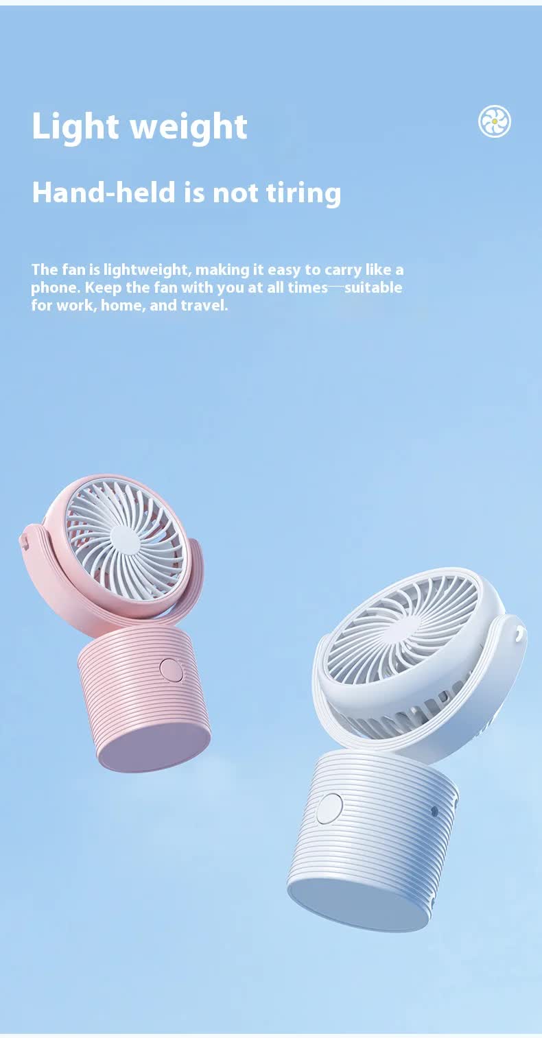 Portable Turbo Fan 3-in-1 Mini Handheld Desk Fan Rechargeable Personal Cooling Device with Neck Lanyard 180 Degree Adjustable Head Quiet Wind White - Image 2