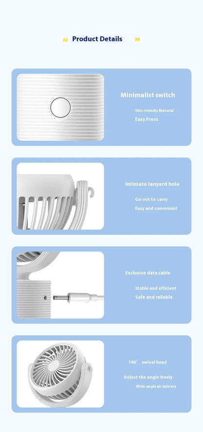 Portable Turbo Fan 3-in-1 Mini Handheld Desk Fan Rechargeable Personal Cooling Device with Neck Lanyard 180 Degree Adjustable Head Quiet Wind White - Image 5