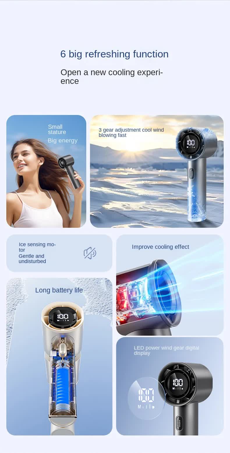 High Speed Handheld Turbo Fan Champagne Gold 3 Adjustable Speeds LED Display Portable Personal Cooling Fan Rechargeable for Travel Office Outdoor - Image 6