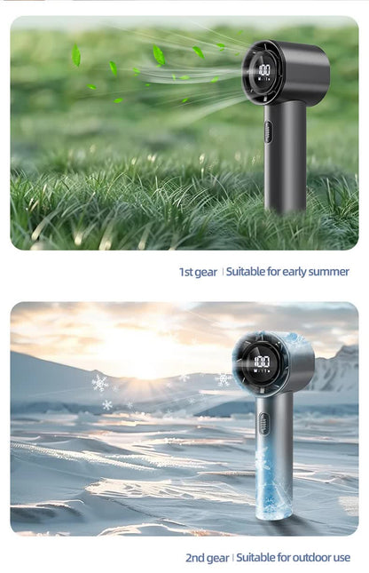 High Speed Handheld Turbo Fan Light Luxury Grey 3 Adjustable Speeds LED Display Portable Personal Cooling Fan Rechargeable for Travel Office Outdoor - Image 4