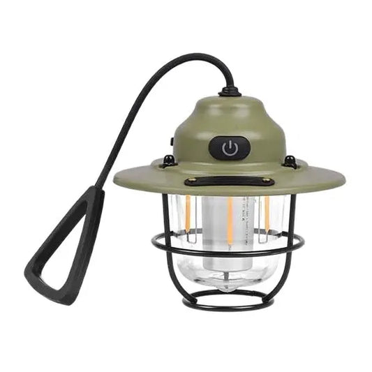 Retro LED Camping Lantern Rechargeable Pinecone Light Dimmable 4 Modes IPX4 Waterproof Hanging Tent Lamp for Outdoor Hiking Fishing Green