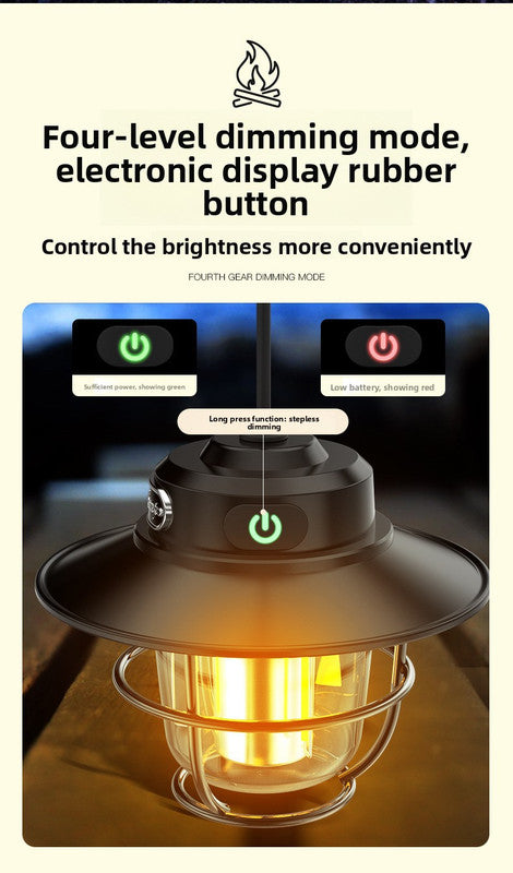 Retro LED Camping Lantern Rechargeable Pinecone Light Dimmable 4 Modes IPX4 Waterproof Hanging Tent Lamp for Outdoor Hiking Fishing Green - Image 3