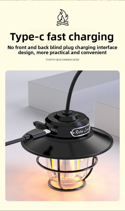 Retro LED Camping Lantern Rechargeable Pinecone Light Dimmable 4 Modes IPX4 Waterproof Hanging Tent Lamp for Outdoor Hiking Fishing Khaki - Image 5
