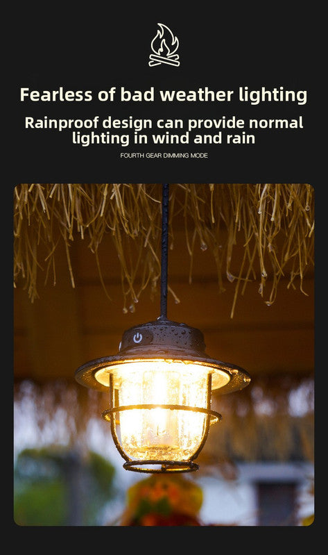 Retro LED Camping Lantern Rechargeable Pinecone Light Dimmable 4 Modes IPX4 Waterproof Hanging Tent Lamp for Outdoor Hiking Fishing Black - Image 4