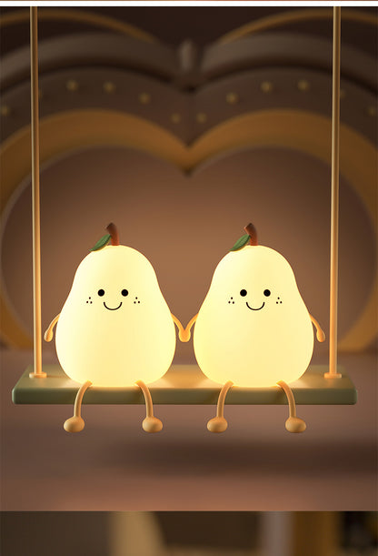 Cute Pear Night Light Squishy Silicone Nursery Lamp Rechargeable LED Bedside Light with Timer 7 Colour Changing Tap Control for Kids Baby Bedroom Gift - Image 2