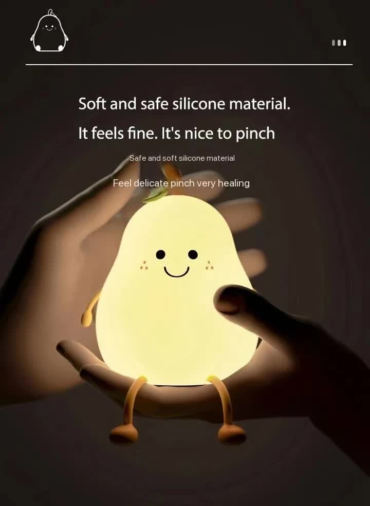 Cute Pear Night Light Squishy Silicone Nursery Lamp Rechargeable LED Bedside Light with Timer 7 Colour Changing Tap Control for Kids Baby Bedroom Gift - Image 4
