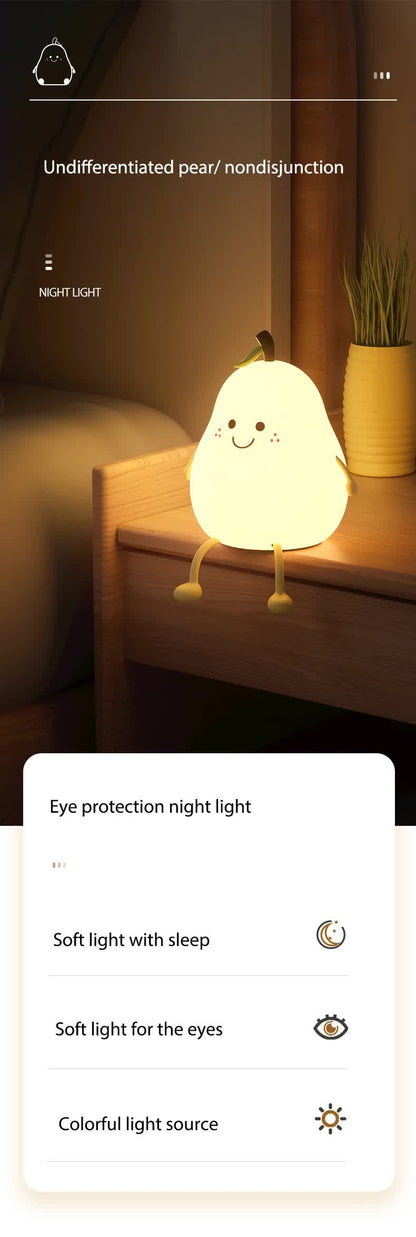 Cute Pear Night Light Squishy Silicone Nursery Lamp Rechargeable LED Bedside Light with Timer 7 Colour Changing Tap Control for Kids Baby Bedroom Gift - Image 5
