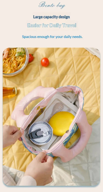 Insulated Lunch Bag Tote Fashion Graffiti Print with Soft Padded Handle Waterproof Thermal Cooler Bento Case for Work School and Picnics Blue with Orange Handle - Image 5