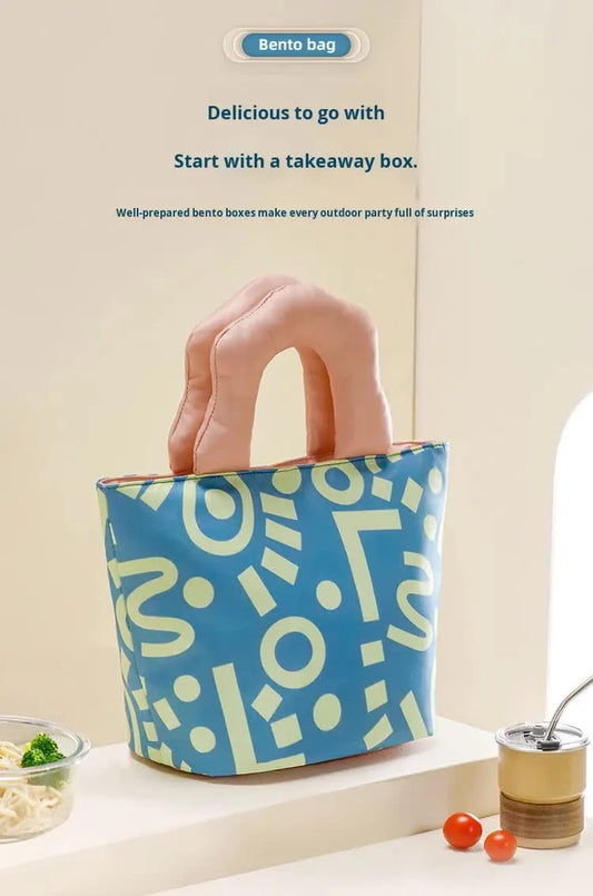 Insulated Lunch Bag Tote Fashion Graffiti Print with Soft Padded Handle Waterproof Thermal Cooler Bento Case for Work School and Picnics Blue with Green Handle - Image 2