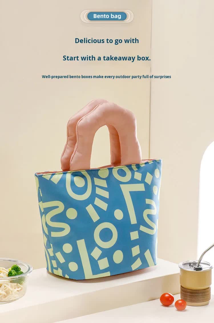 Insulated Lunch Bag Tote Fashion Graffiti Print with Soft Padded Handle Waterproof Thermal Cooler Bento Case for Work School and Picnics Blue with Purple Handle - Image 2