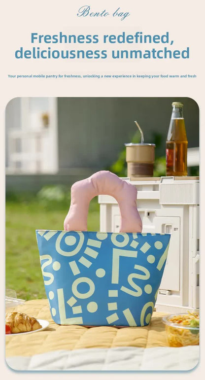 Insulated Lunch Bag Tote Fashion Graffiti Print with Soft Padded Handle Waterproof Thermal Cooler Bento Case for Work School and Picnics Blue with Purple Handle - Image 3